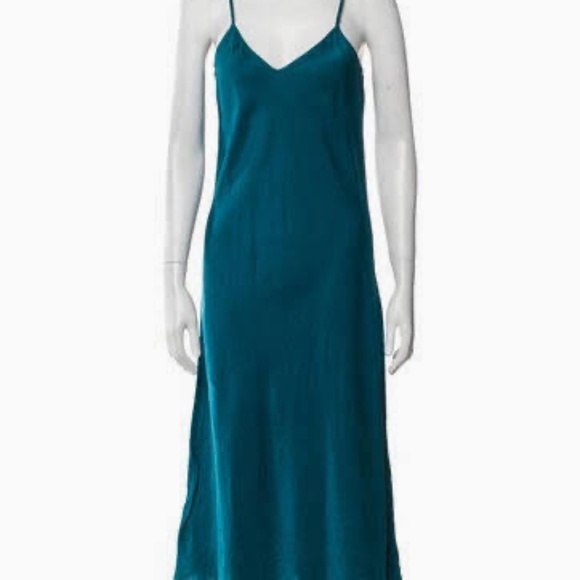 100% Silk Teal Peacock Blue Slip Dress - Picture 1 of 5